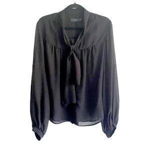 Iris Setlakwe Black Tie-Neck Sheer Long-Sleeve Blouse Size 10